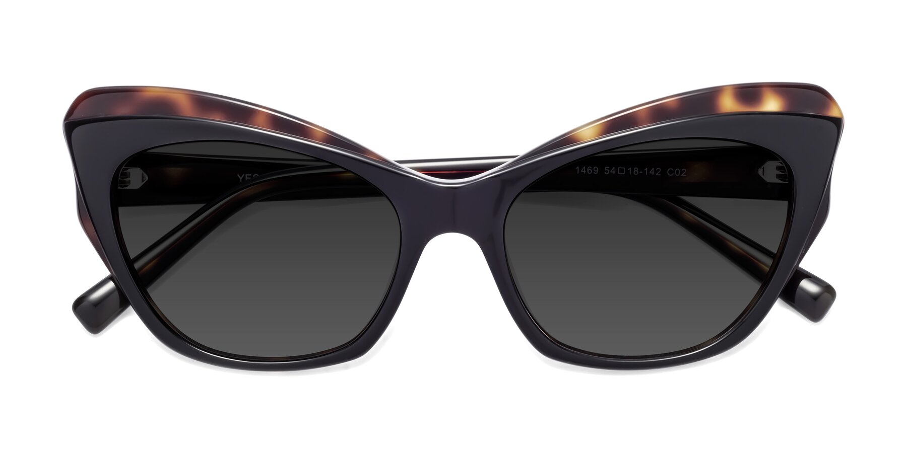 Folded Front of 1469 in Black-Tortoise with Gray Tinted Lenses