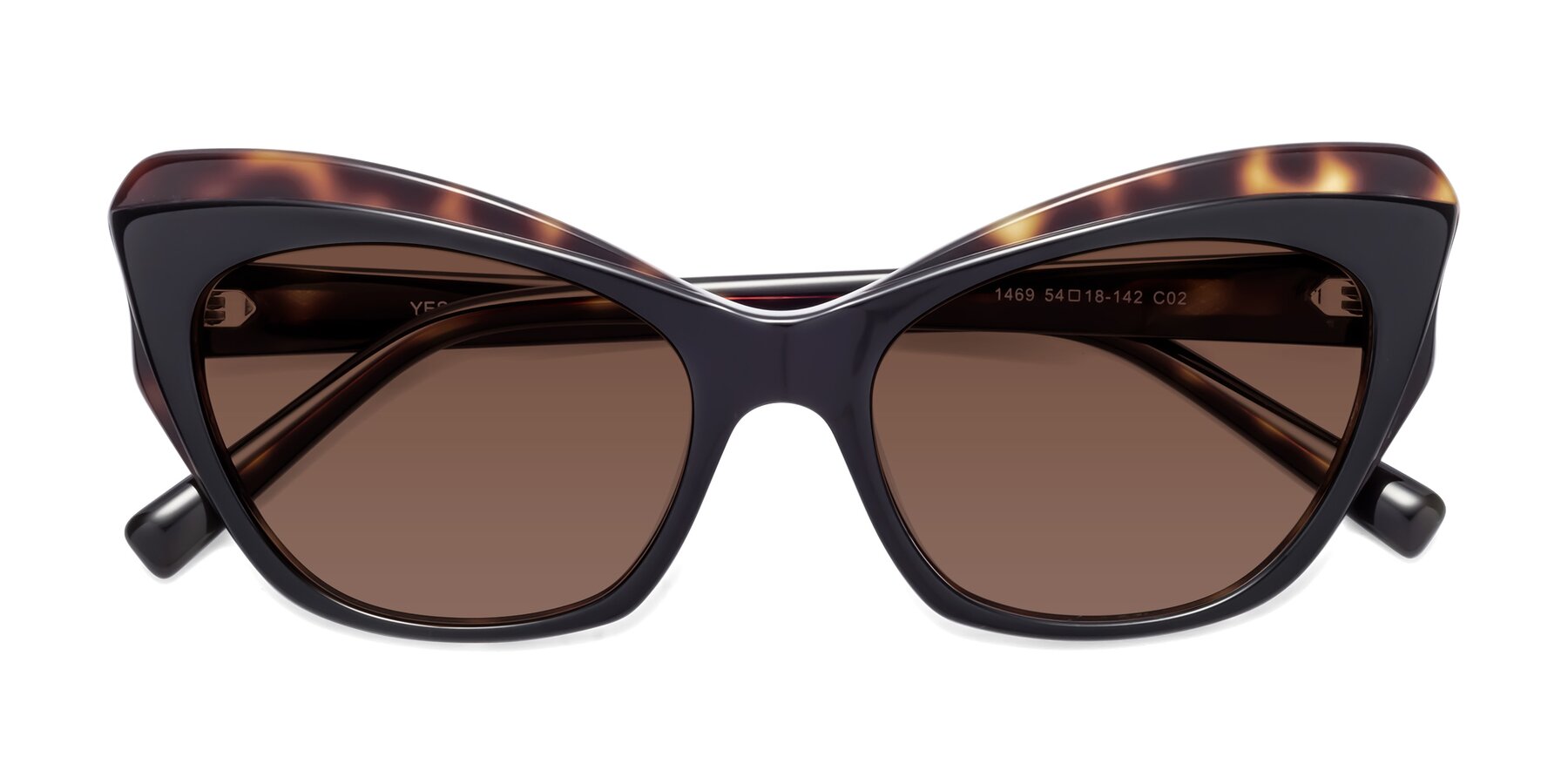 Folded Front of 1469 in Black-Tortoise with Brown Tinted Lenses