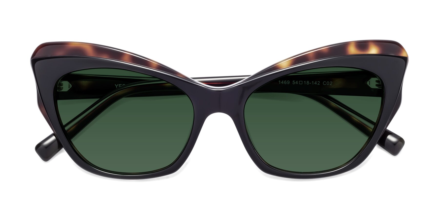 Folded Front of 1469 in Black-Tortoise with Green Tinted Lenses