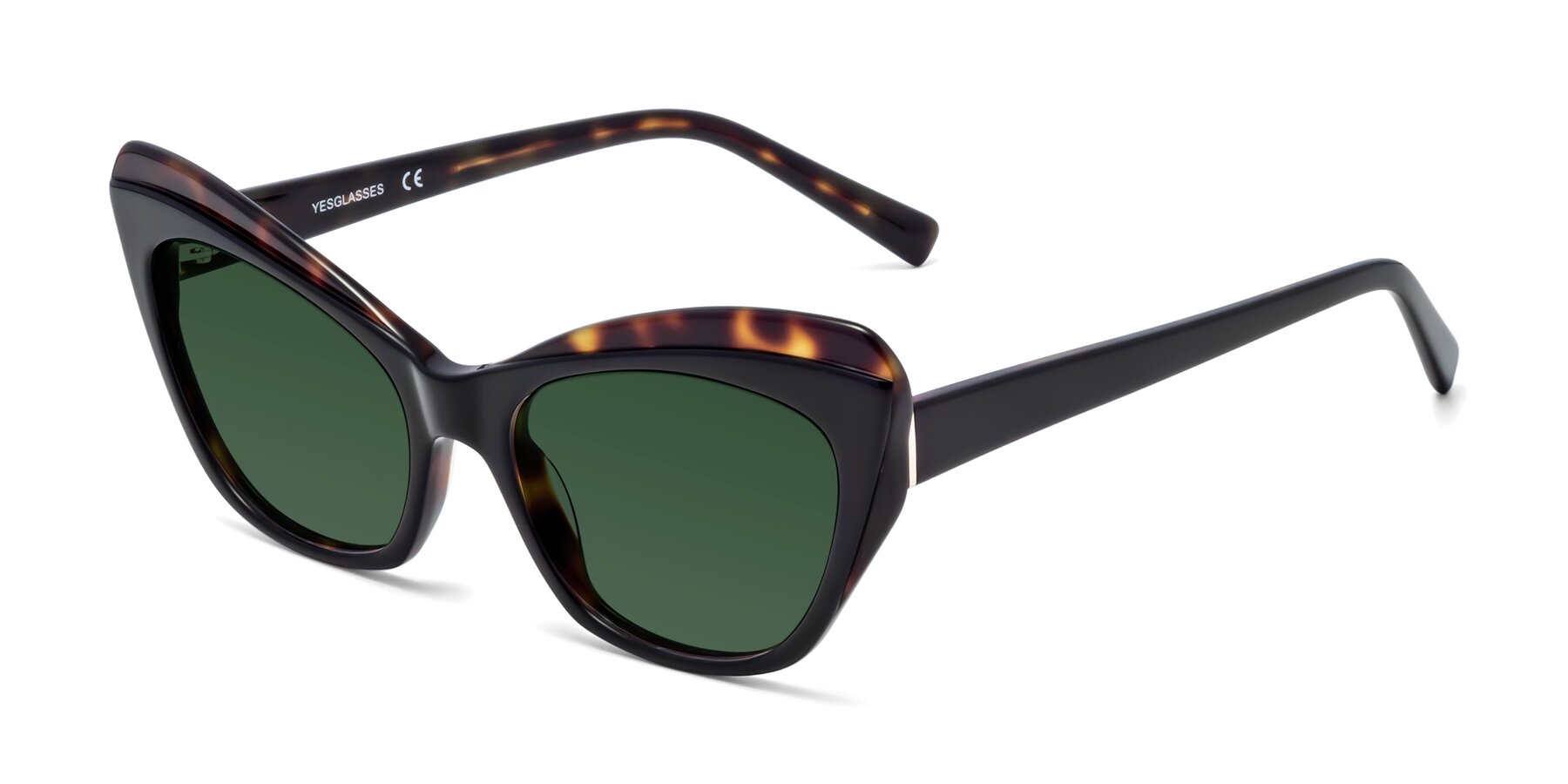 Angle of 1469 in Black-Tortoise with Green Tinted Lenses