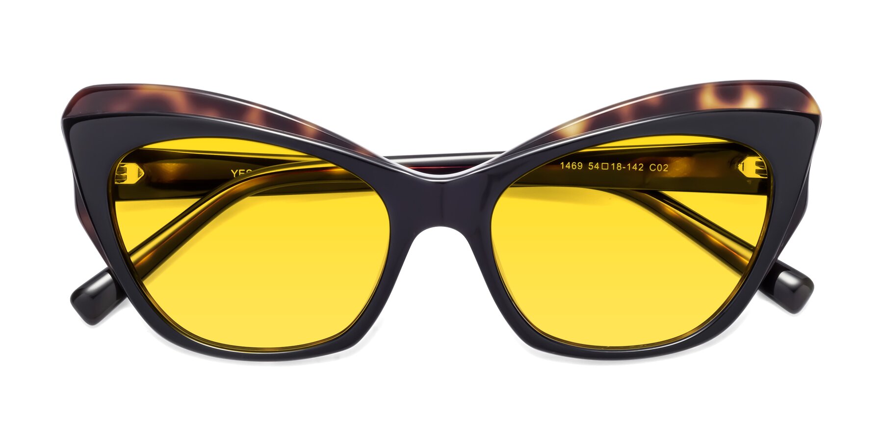 Folded Front of 1469 in Black-Tortoise with Yellow Tinted Lenses