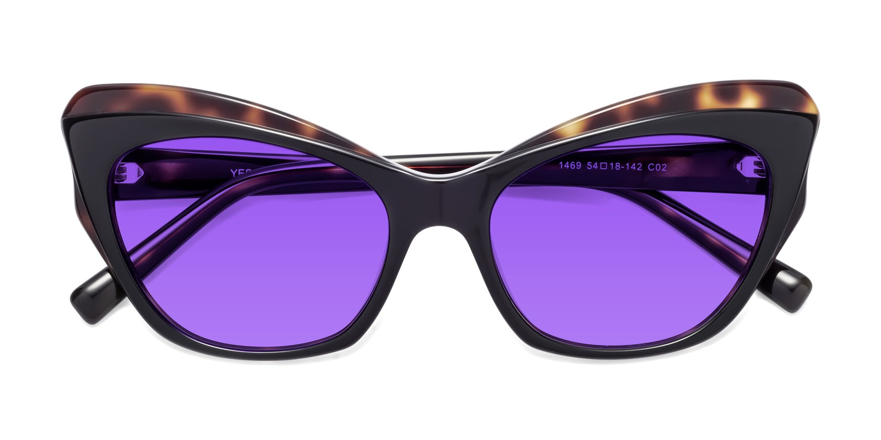 Folded Front of 1469 in Black-Tortoise with Purple Tinted Lenses