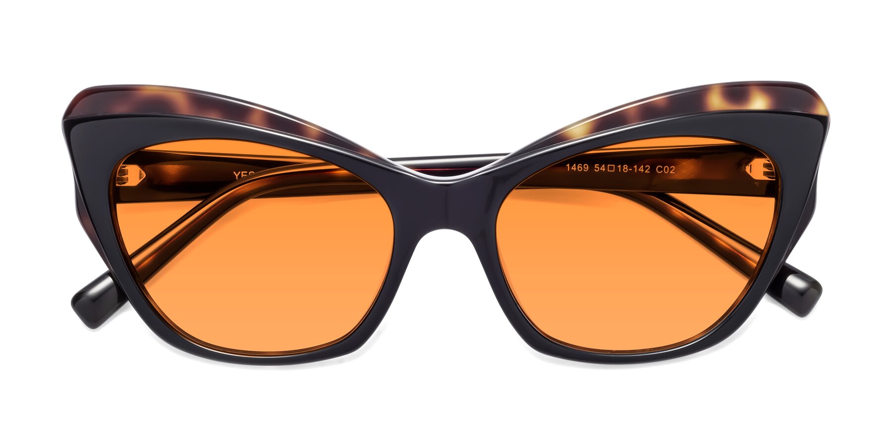Folded Front of 1469 in Black-Tortoise with Orange Tinted Lenses