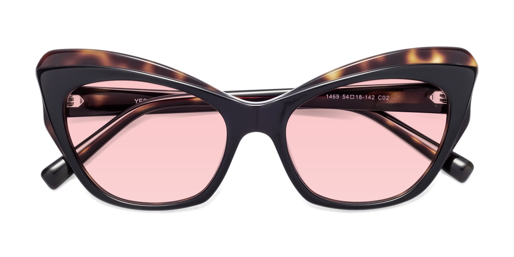 Folded Front of 1469 in Black-Tortoise with Light Garnet Tinted Lenses