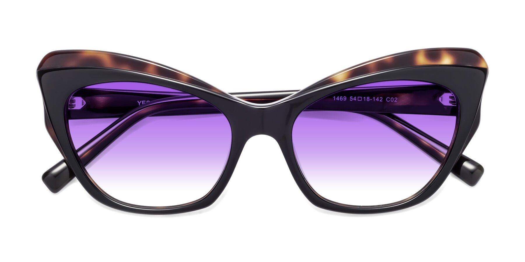 Folded Front of 1469 in Black-Tortoise with Purple Gradient Lenses