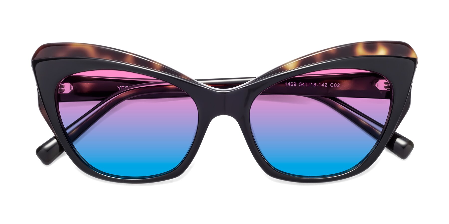Folded Front of 1469 in Black-Tortoise with Pink / Blue Gradient Lenses