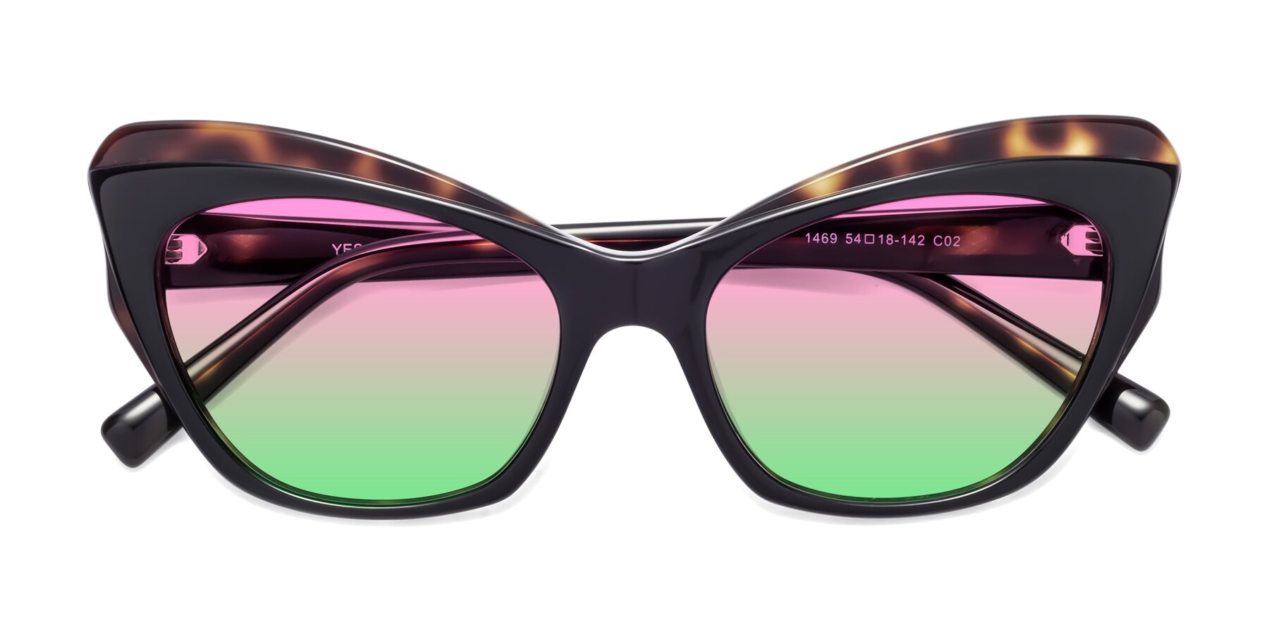 Folded Front of 1469 in Black-Tortoise with Pink / Green Gradient Lenses