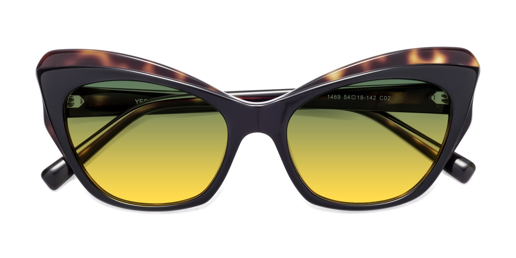 Folded Front of 1469 in Black-Tortoise with Green / Yellow Gradient Lenses