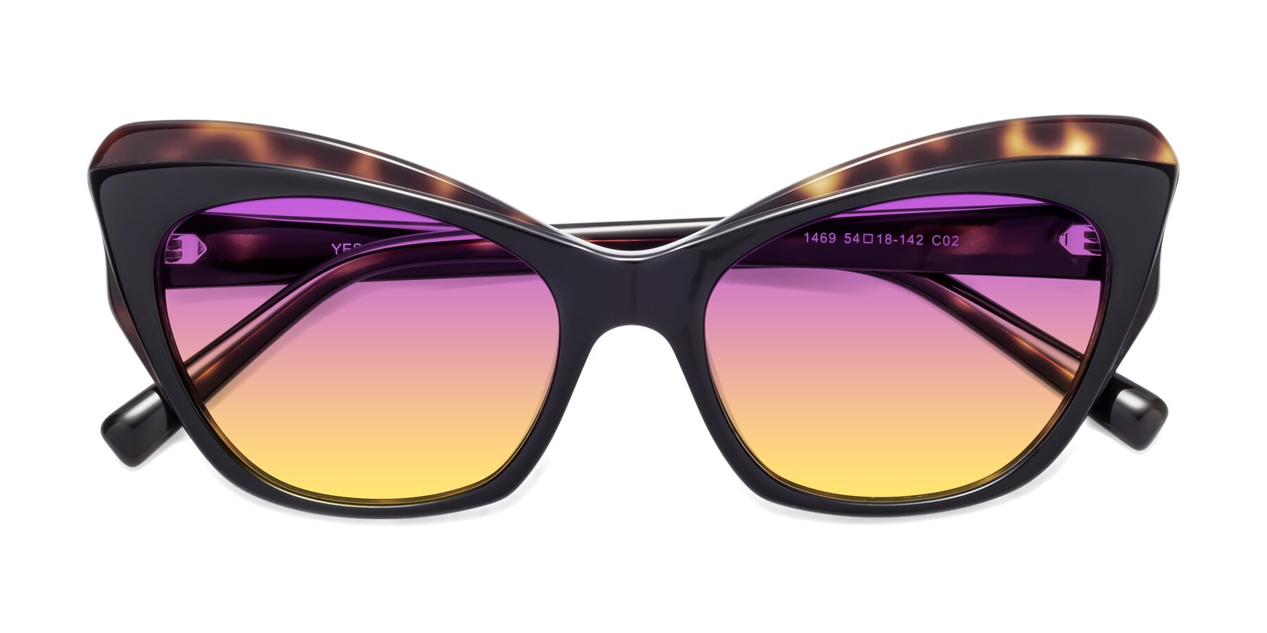 Folded Front of 1469 in Black-Tortoise with Purple / Yellow Gradient Lenses