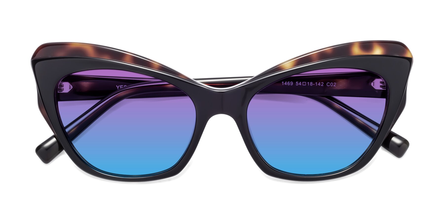 Folded Front of 1469 in Black-Tortoise with Purple / Blue Gradient Lenses