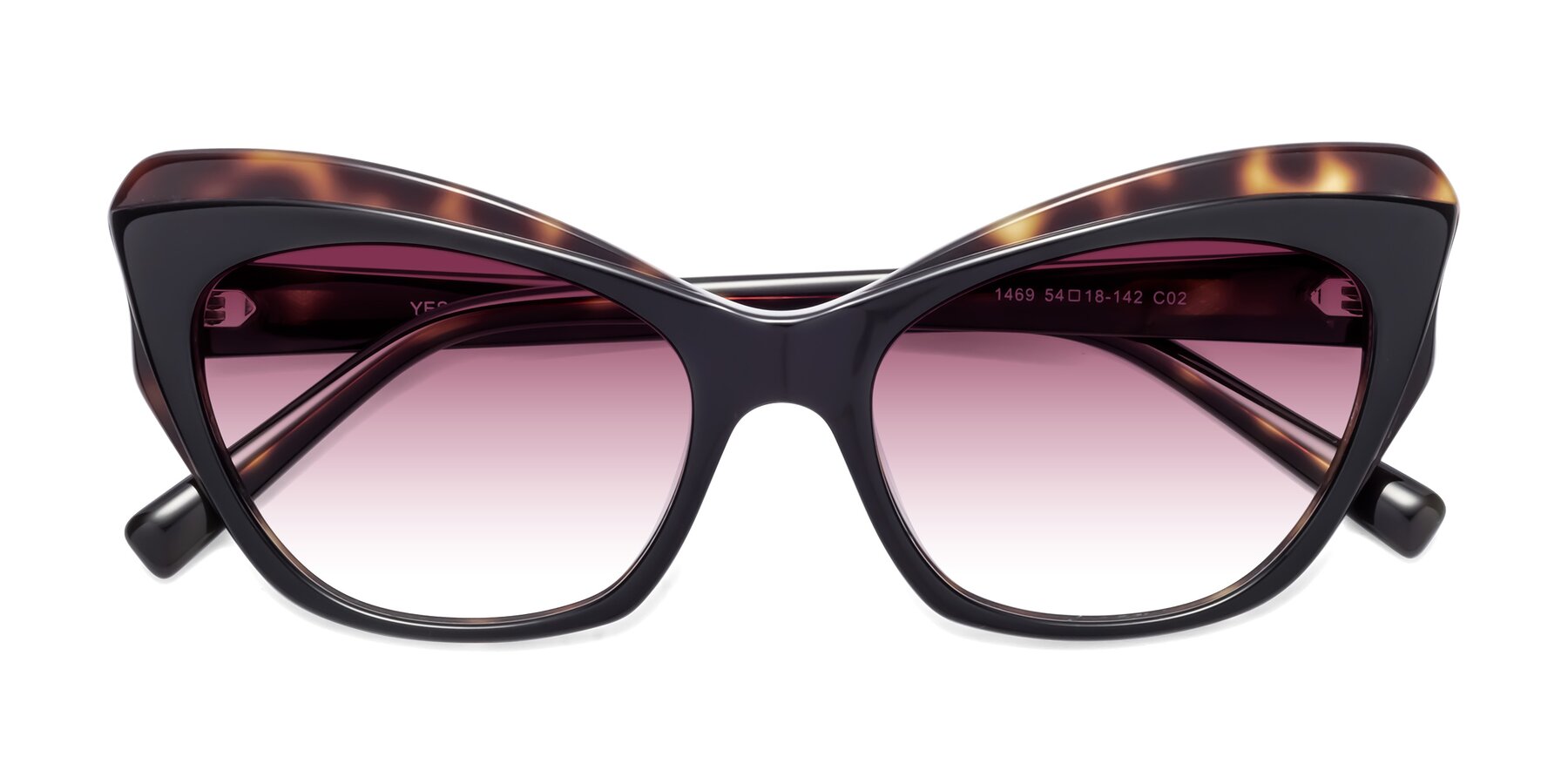 Folded Front of 1469 in Black-Tortoise with Wine Gradient Lenses