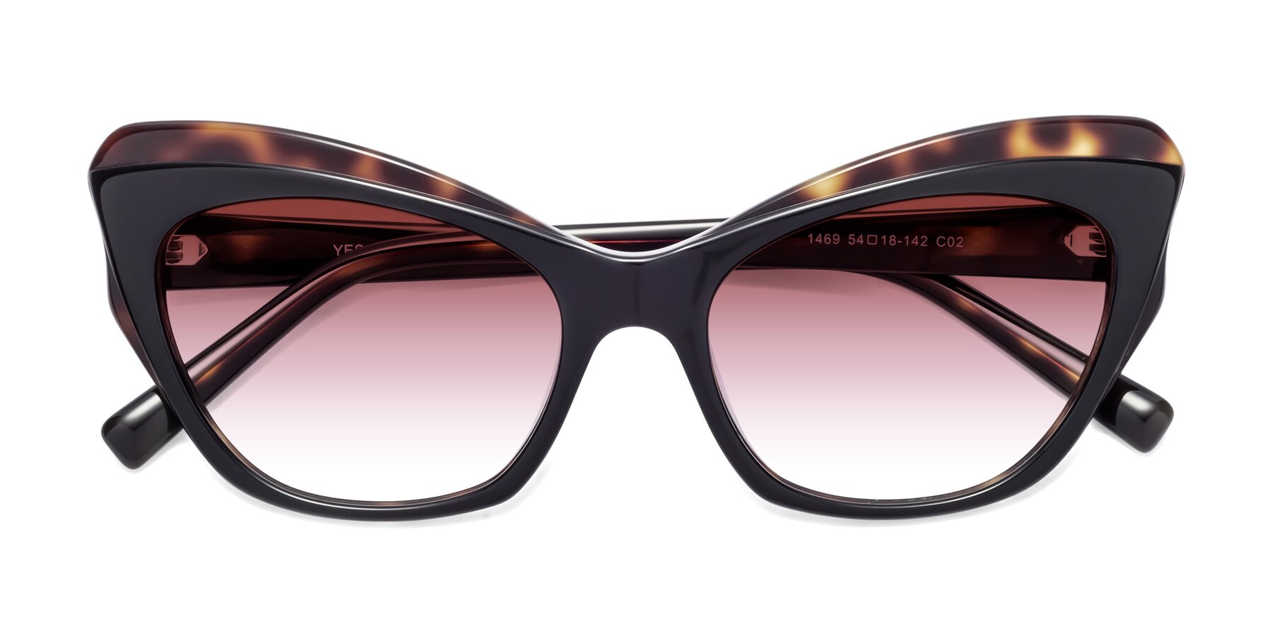 Folded Front of 1469 in Black-Tortoise with Garnet Gradient Lenses