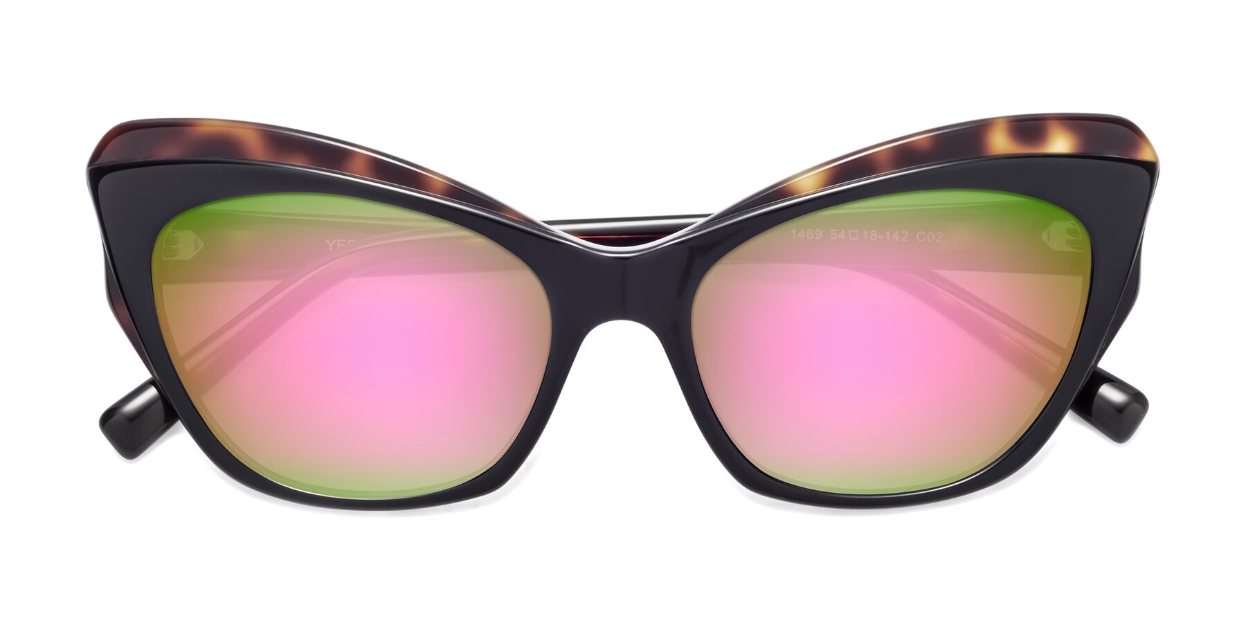 Folded Front of 1469 in Black-Tortoise with Pink Mirrored Lenses