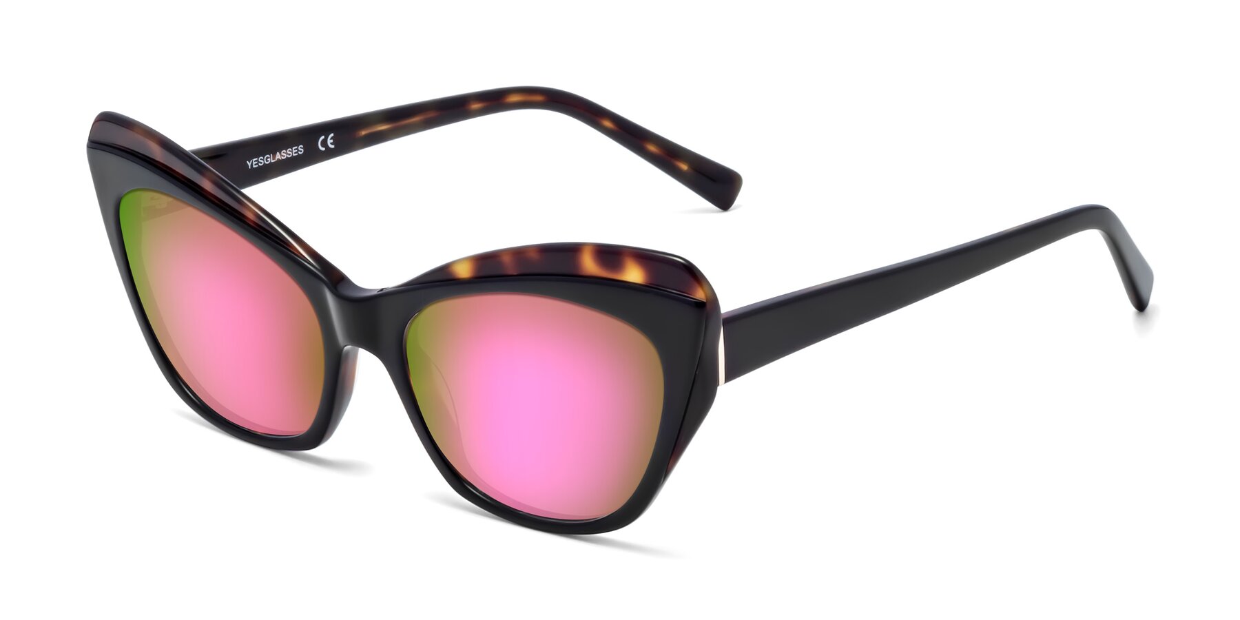Angle of 1469 in Black-Tortoise with Pink Mirrored Lenses