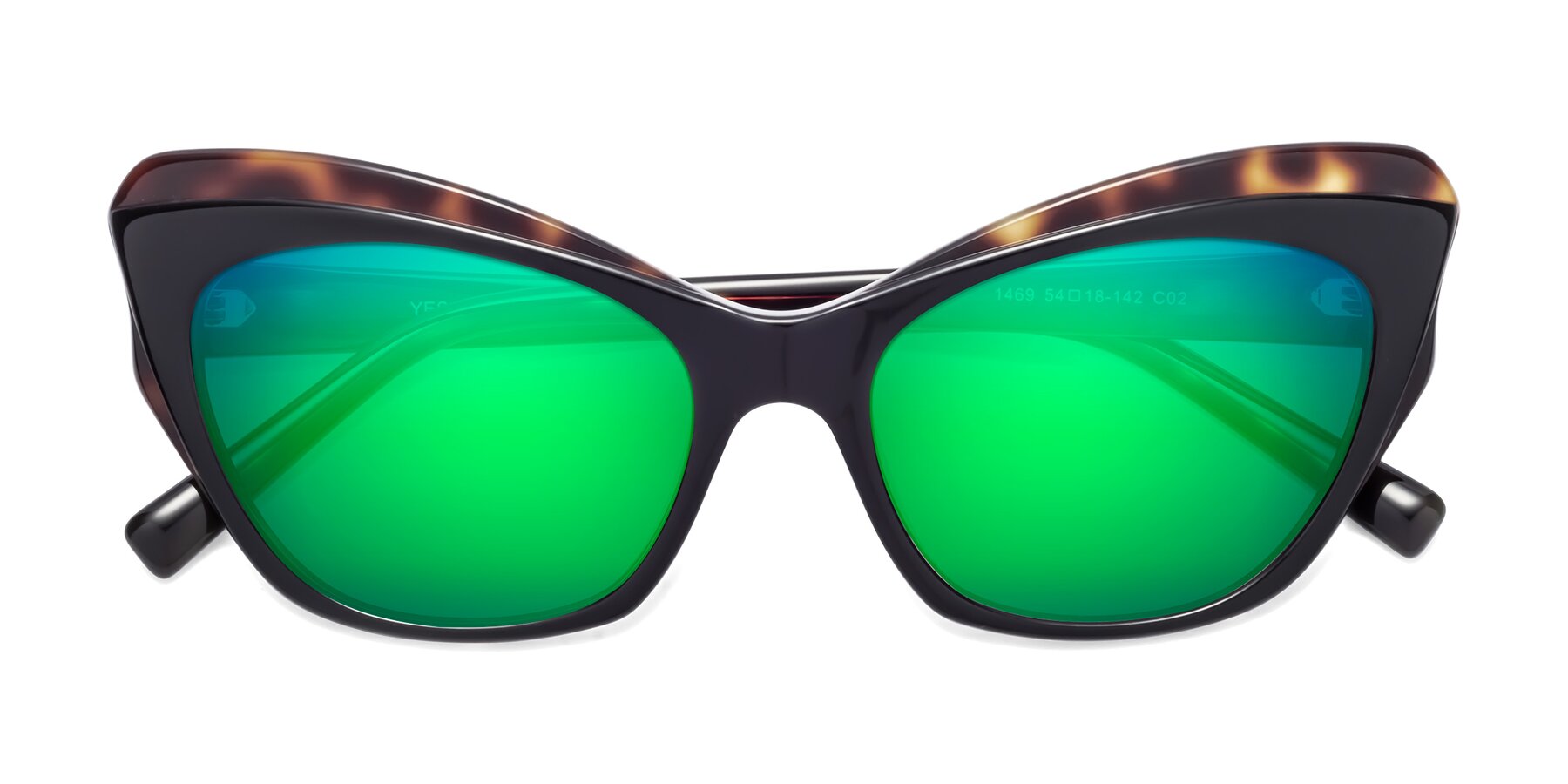 Folded Front of 1469 in Black-Tortoise with Green Mirrored Lenses