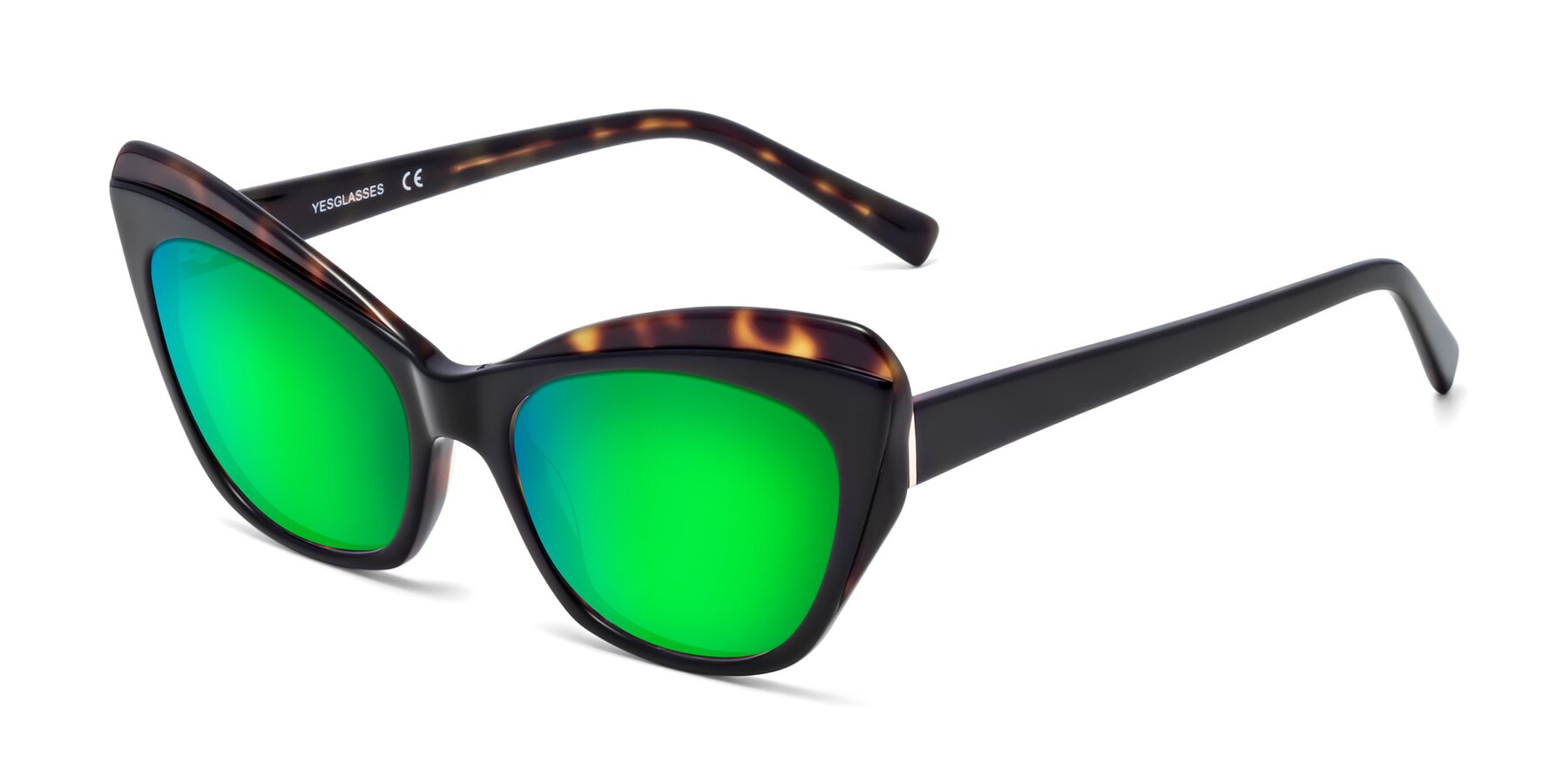 Angle of 1469 in Black-Tortoise with Green Mirrored Lenses
