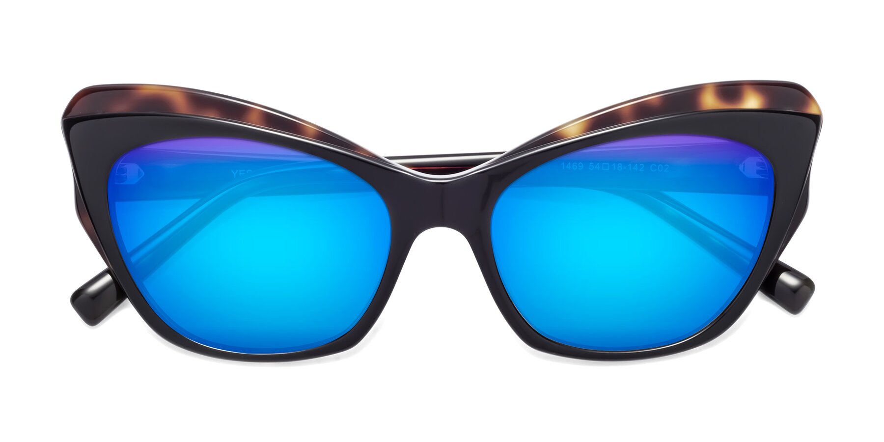 Folded Front of 1469 in Black-Tortoise with Blue Mirrored Lenses