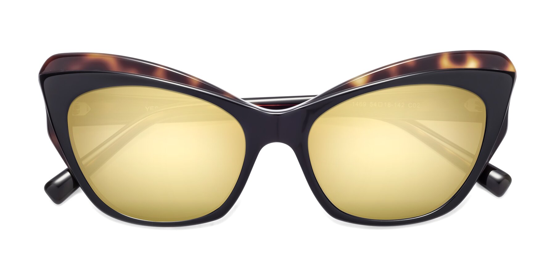 Folded Front of 1469 in Black-Tortoise with Gold Mirrored Lenses