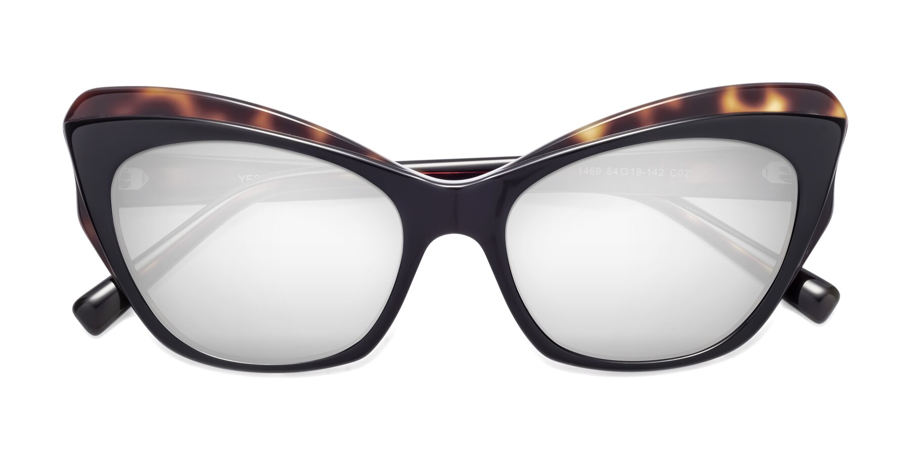 Folded Front of 1469 in Black-Tortoise with Silver Mirrored Lenses