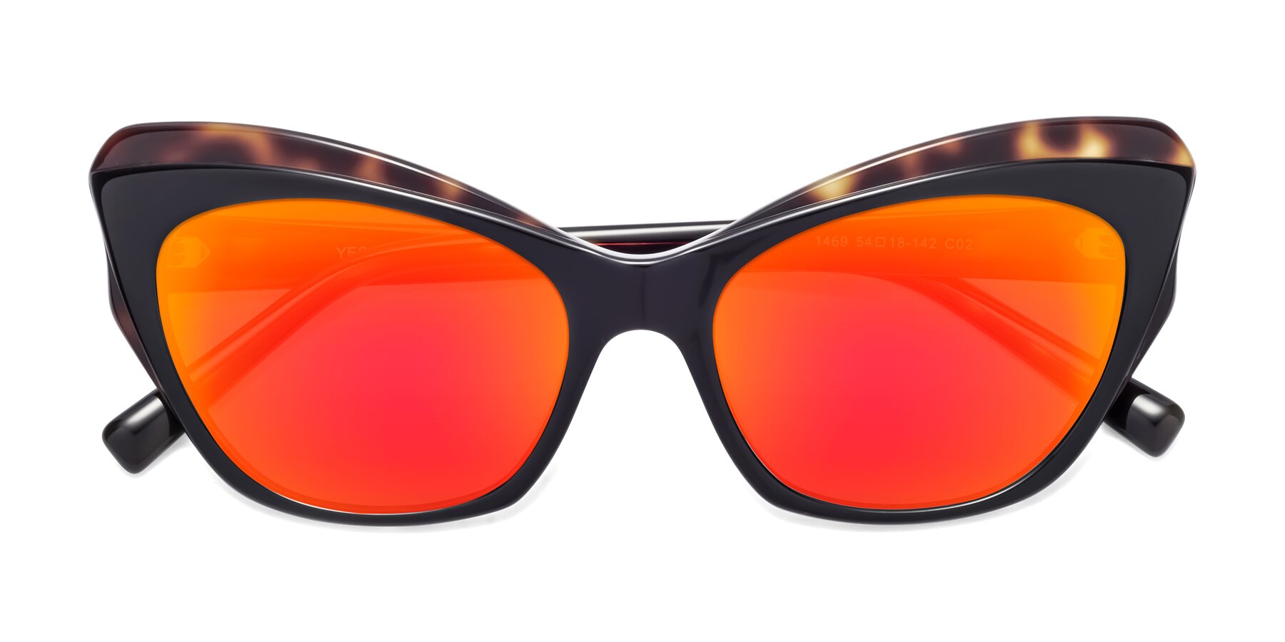 Folded Front of 1469 in Black-Tortoise with Red Gold Mirrored Lenses