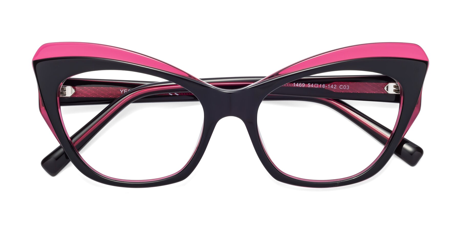 Folded Front of 1469 in Black-Plum with Clear Eyeglass Lenses