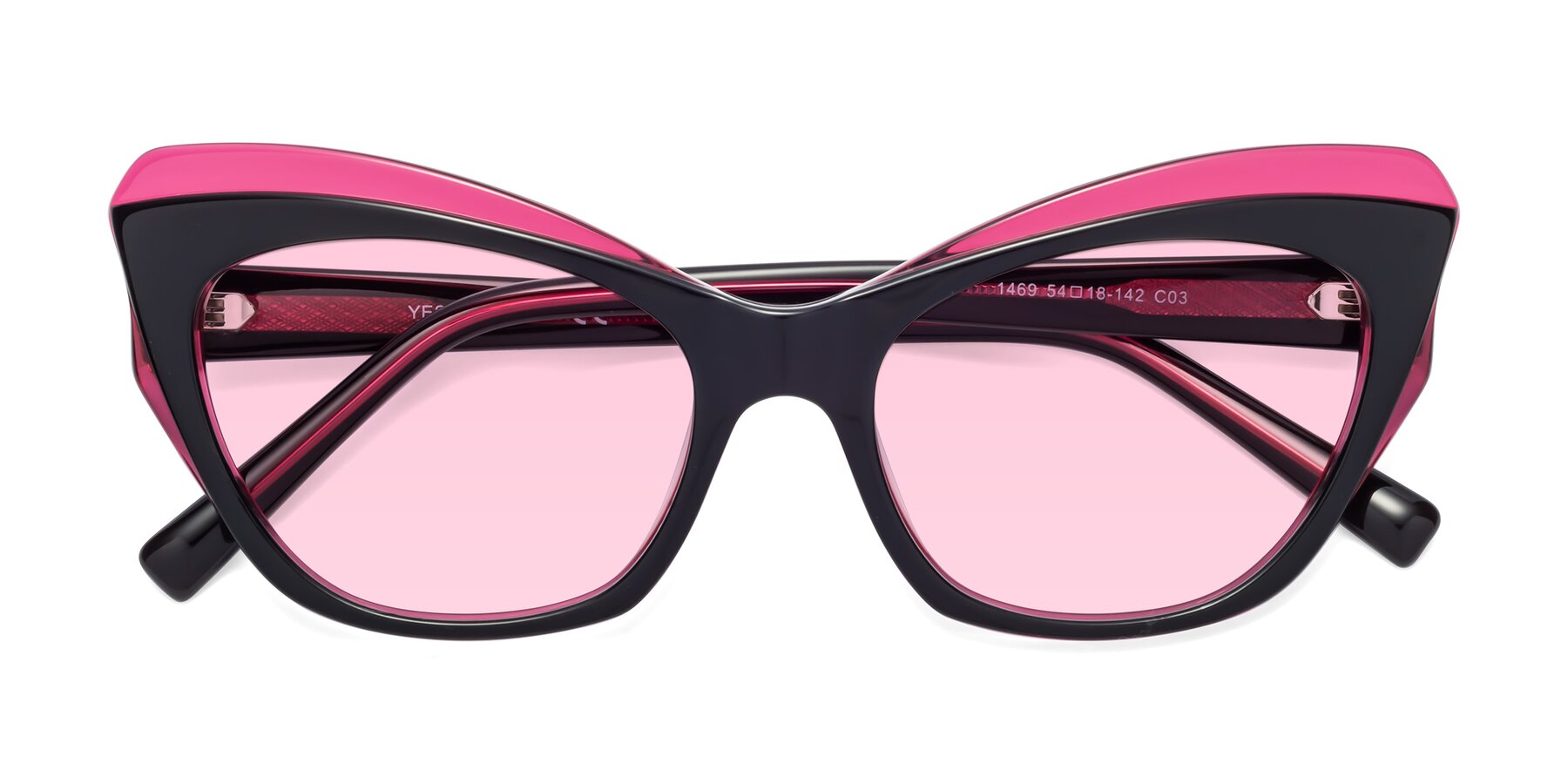 Folded Front of 1469 in Black-Plum with Light Pink Tinted Lenses