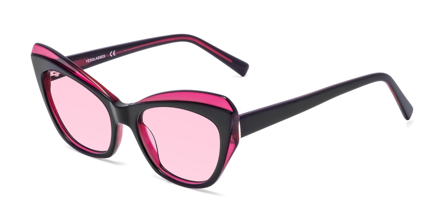 Angle of 1469 in Black-Plum with Light Pink Tinted Lenses