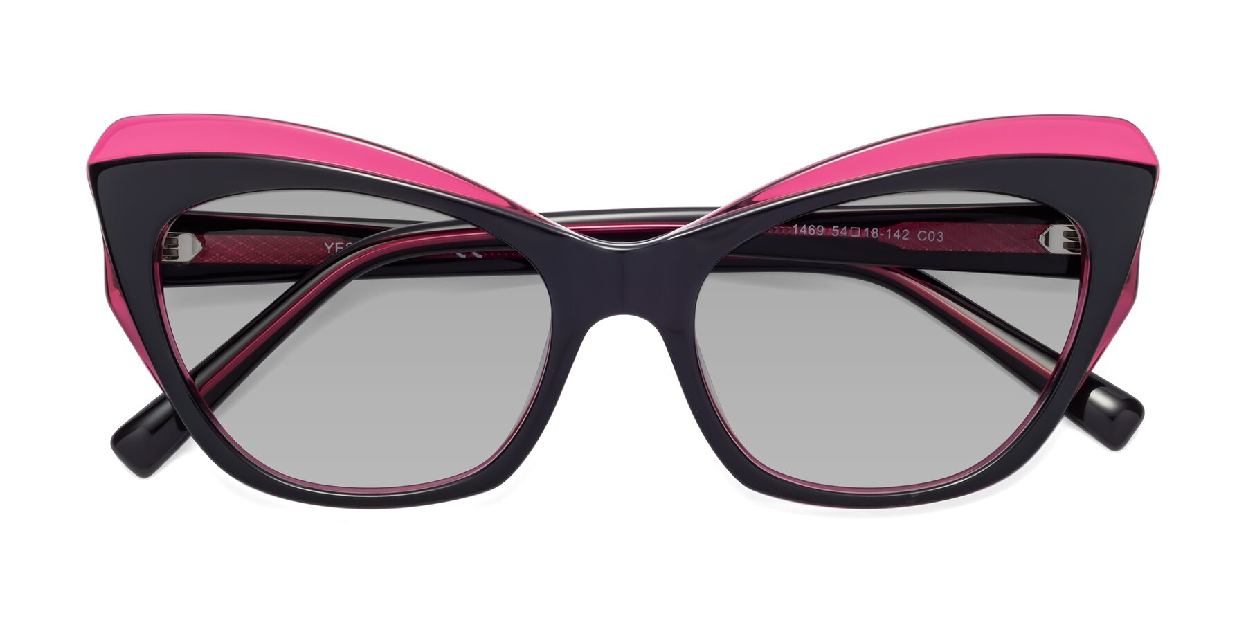 Folded Front of 1469 in Black-Plum with Light Gray Tinted Lenses