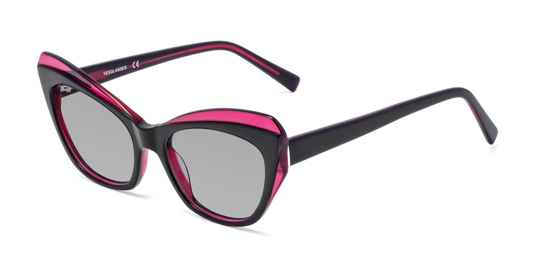 Angle of 1469 in Black-Plum with Light Gray Tinted Lenses