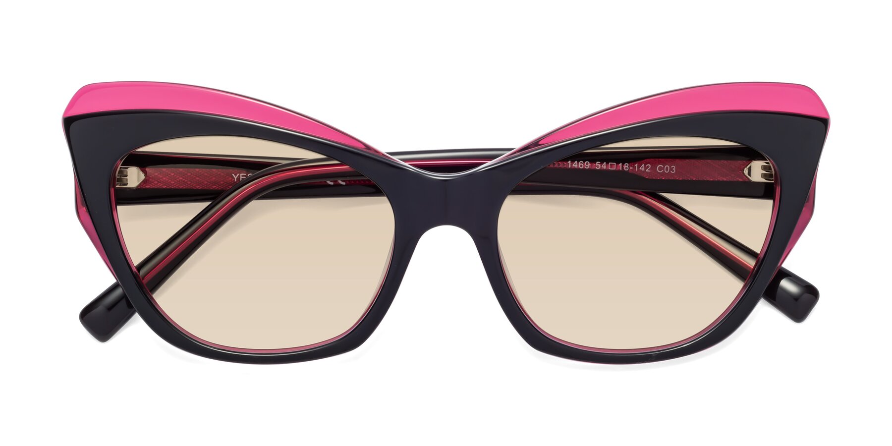 Folded Front of 1469 in Black-Plum with Light Brown Tinted Lenses