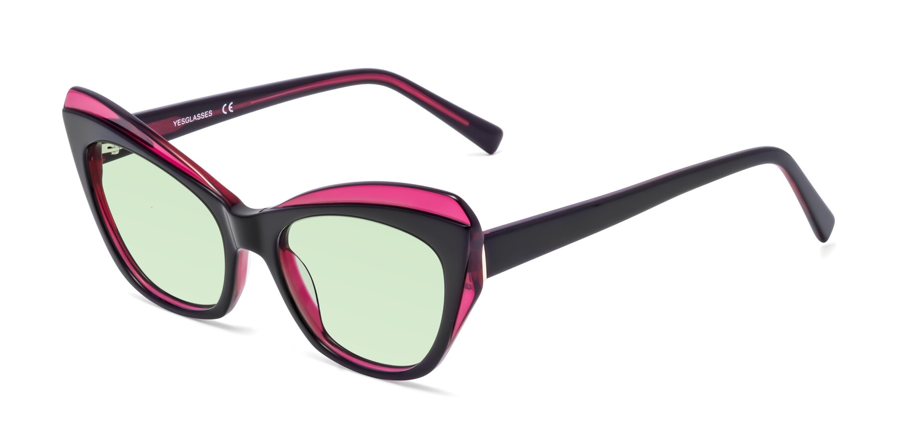 Angle of 1469 in Black-Plum with Light Green Tinted Lenses