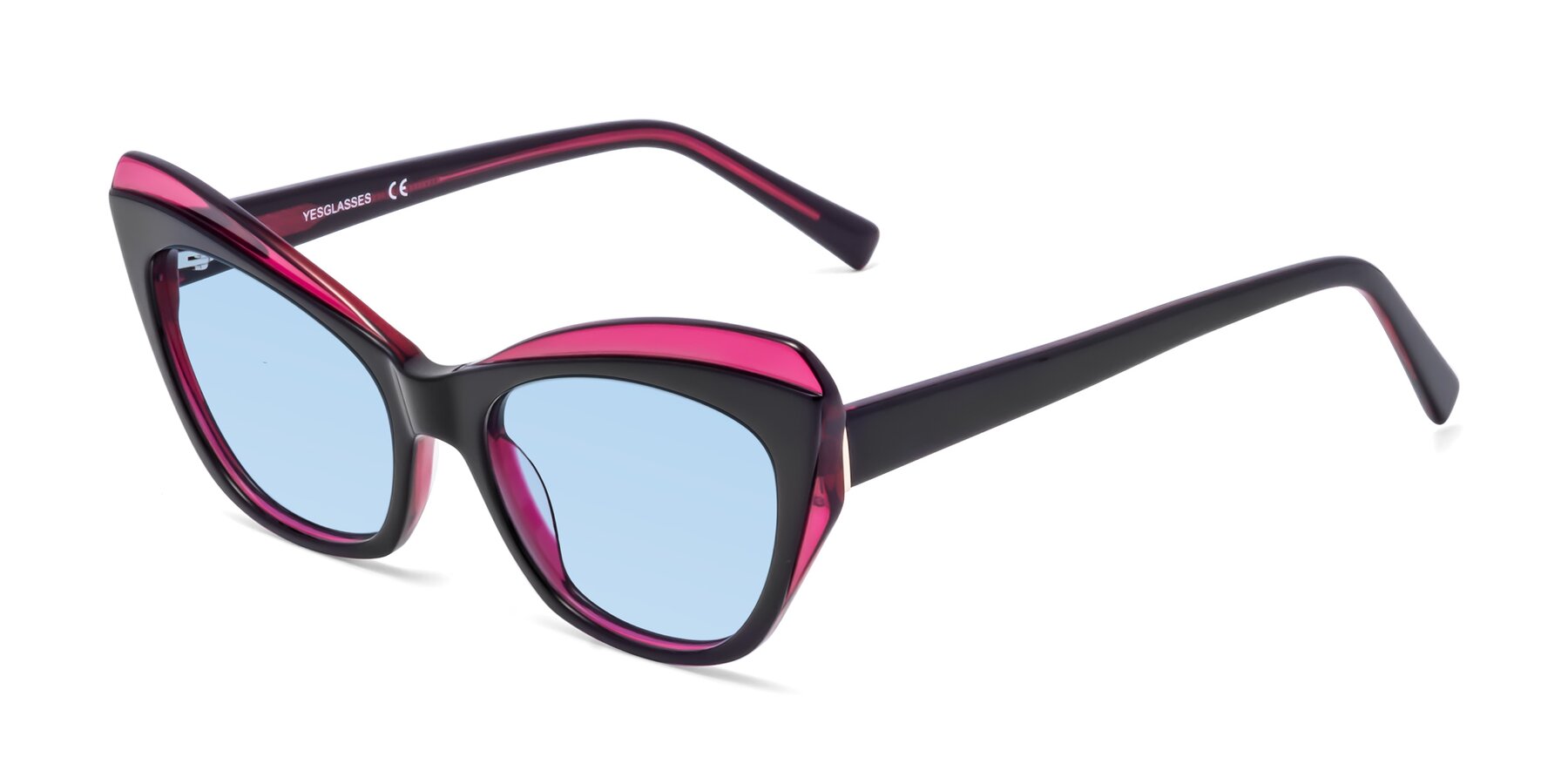 Angle of 1469 in Black-Plum with Light Blue Tinted Lenses