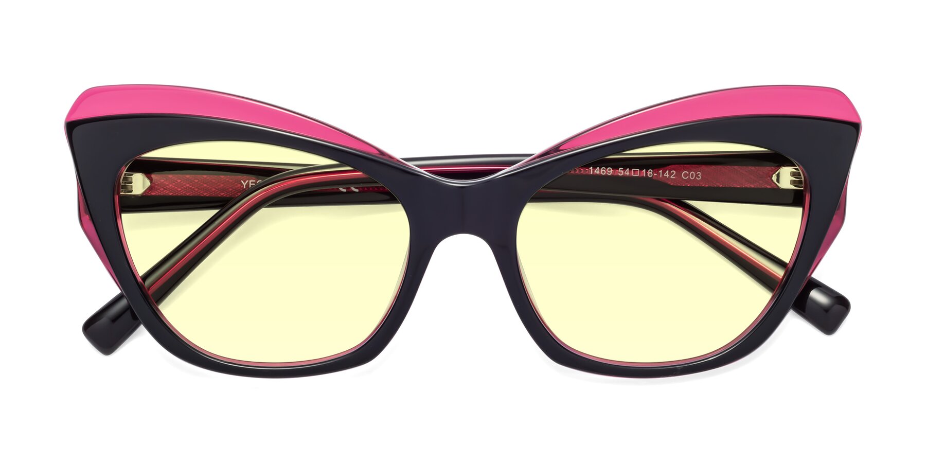 Folded Front of 1469 in Black-Plum with Light Yellow Tinted Lenses