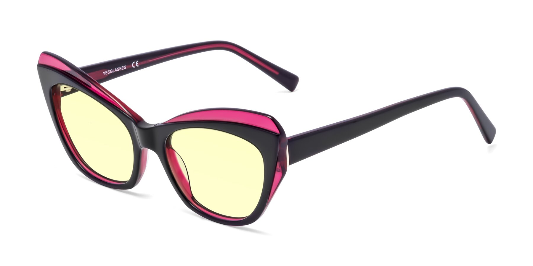 Angle of 1469 in Black-Plum with Light Yellow Tinted Lenses