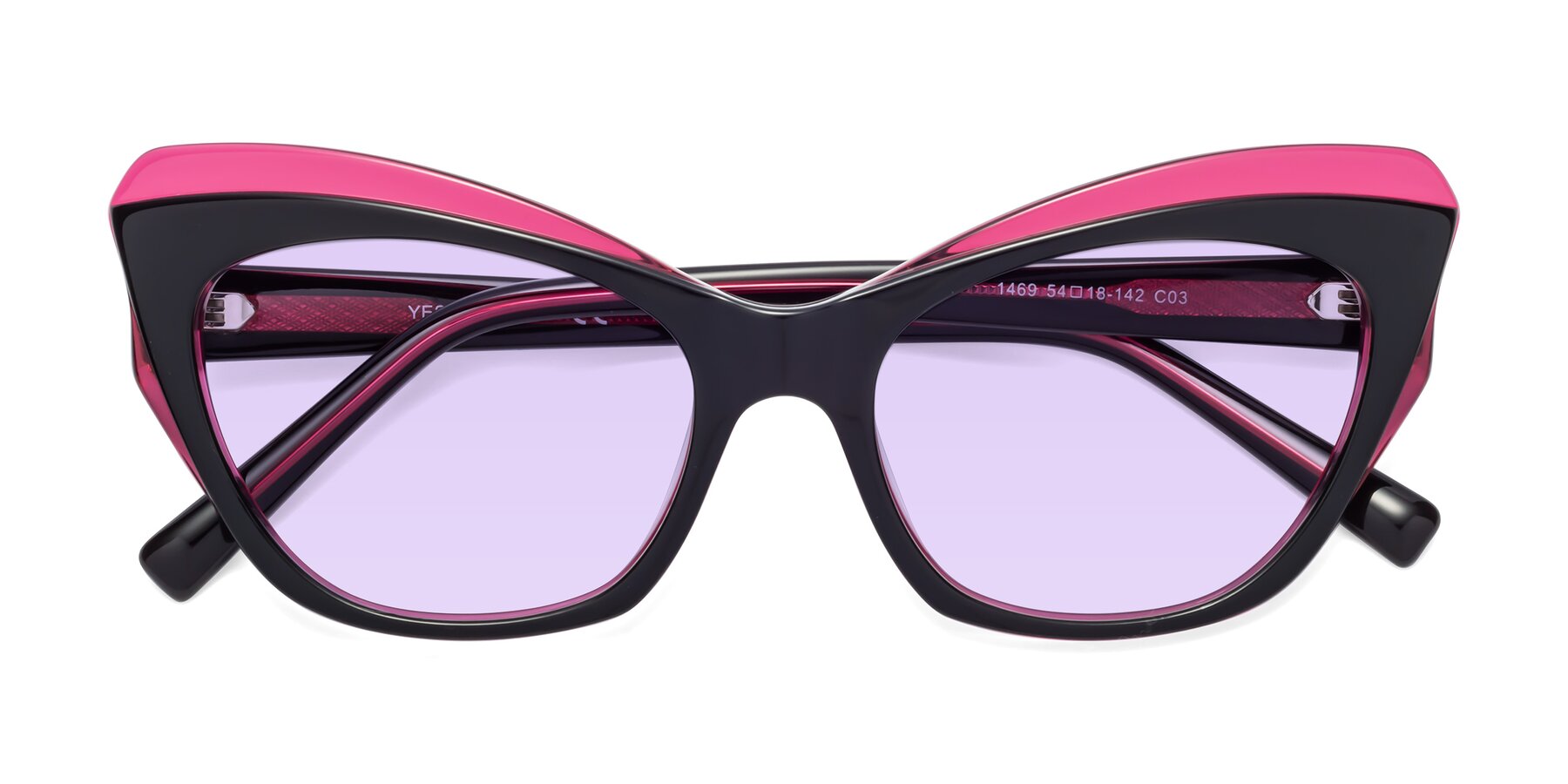 Folded Front of 1469 in Black-Plum with Light Purple Tinted Lenses