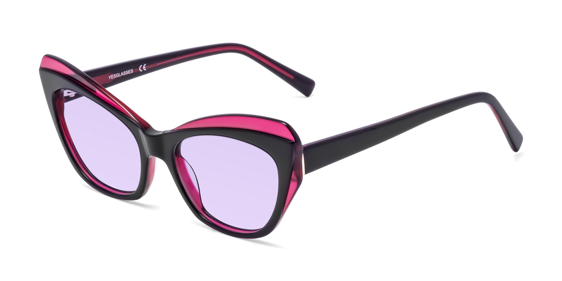 Angle of 1469 in Black-Plum with Light Purple Tinted Lenses