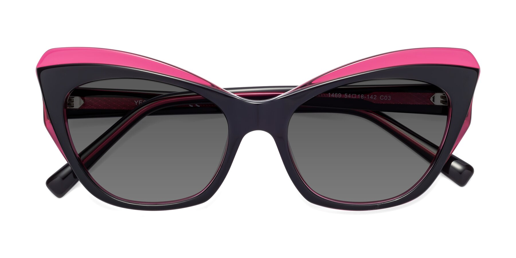 Folded Front of 1469 in Black-Plum with Medium Gray Tinted Lenses