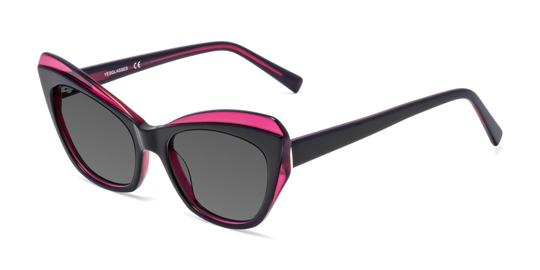 Angle of 1469 in Black-Plum with Medium Gray Tinted Lenses