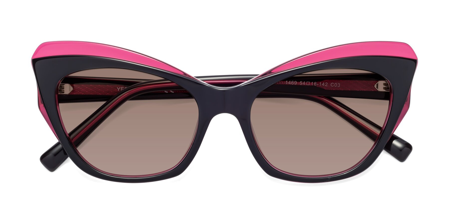 Folded Front of 1469 in Black-Plum with Medium Brown Tinted Lenses