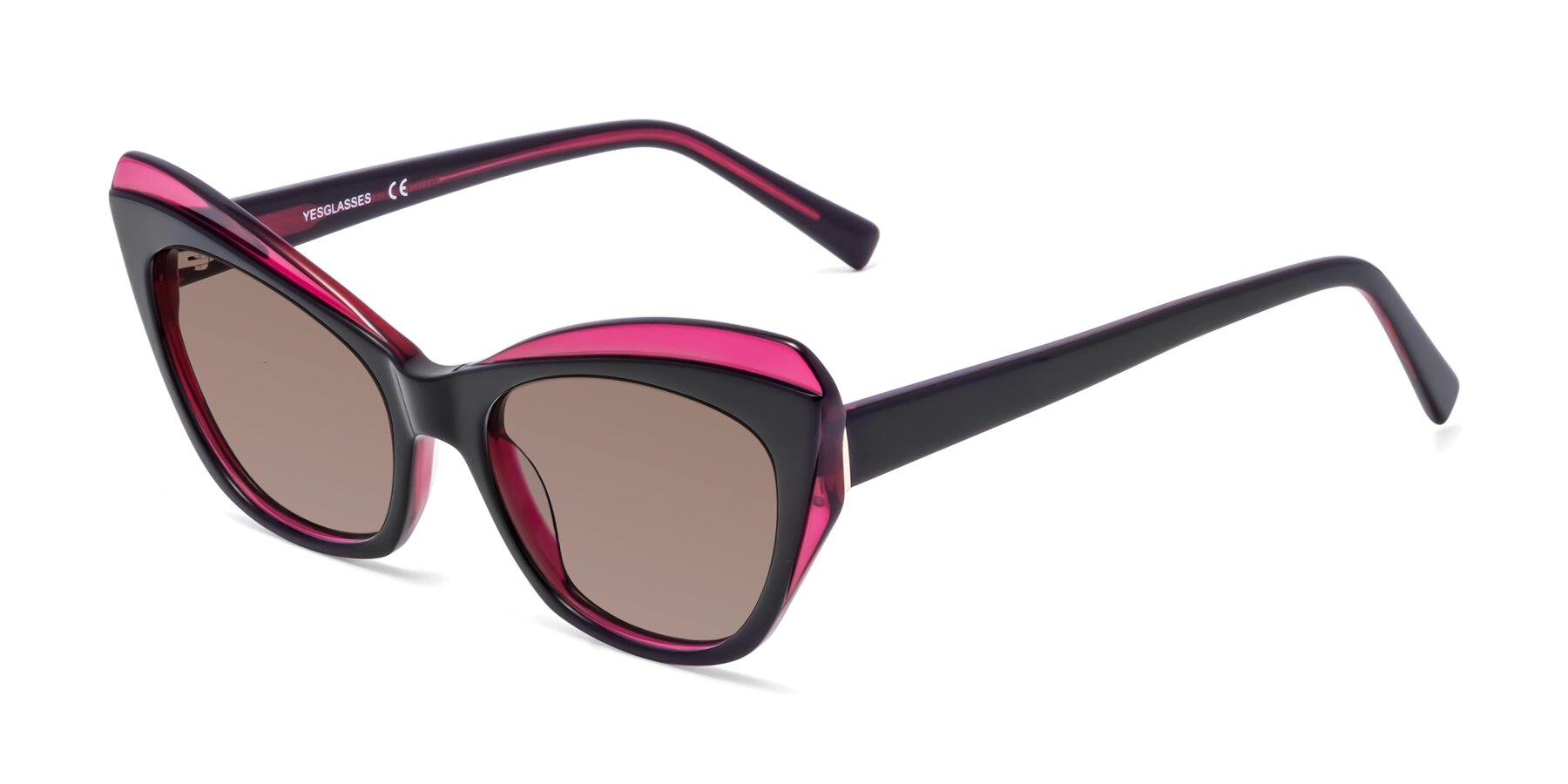 Angle of 1469 in Black-Plum with Medium Brown Tinted Lenses