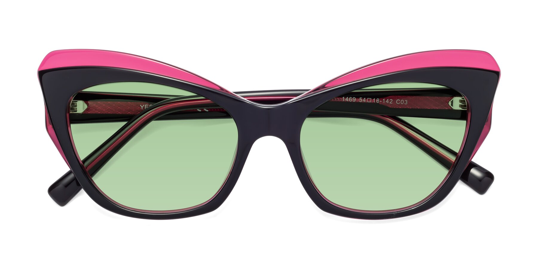 Folded Front of 1469 in Black-Plum with Medium Green Tinted Lenses