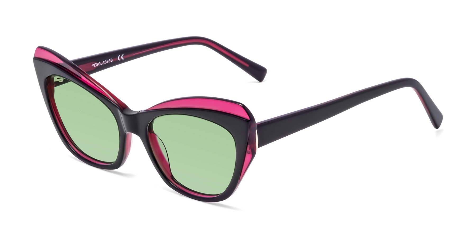 Angle of 1469 in Black-Plum with Medium Green Tinted Lenses
