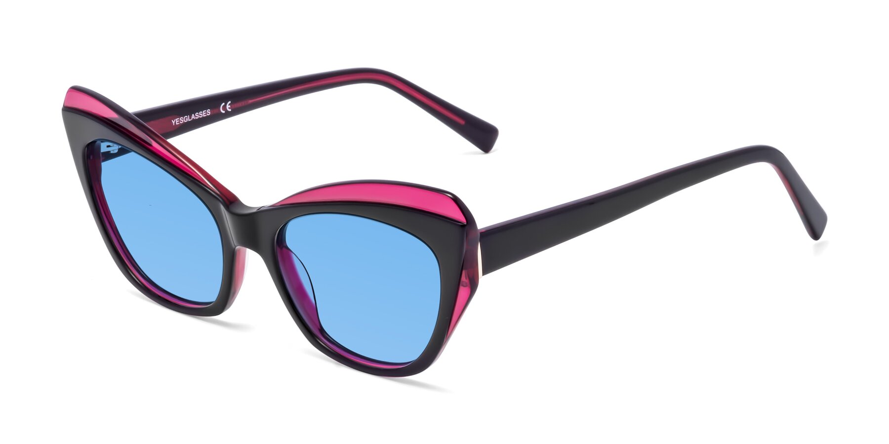 Angle of 1469 in Black-Plum with Medium Blue Tinted Lenses