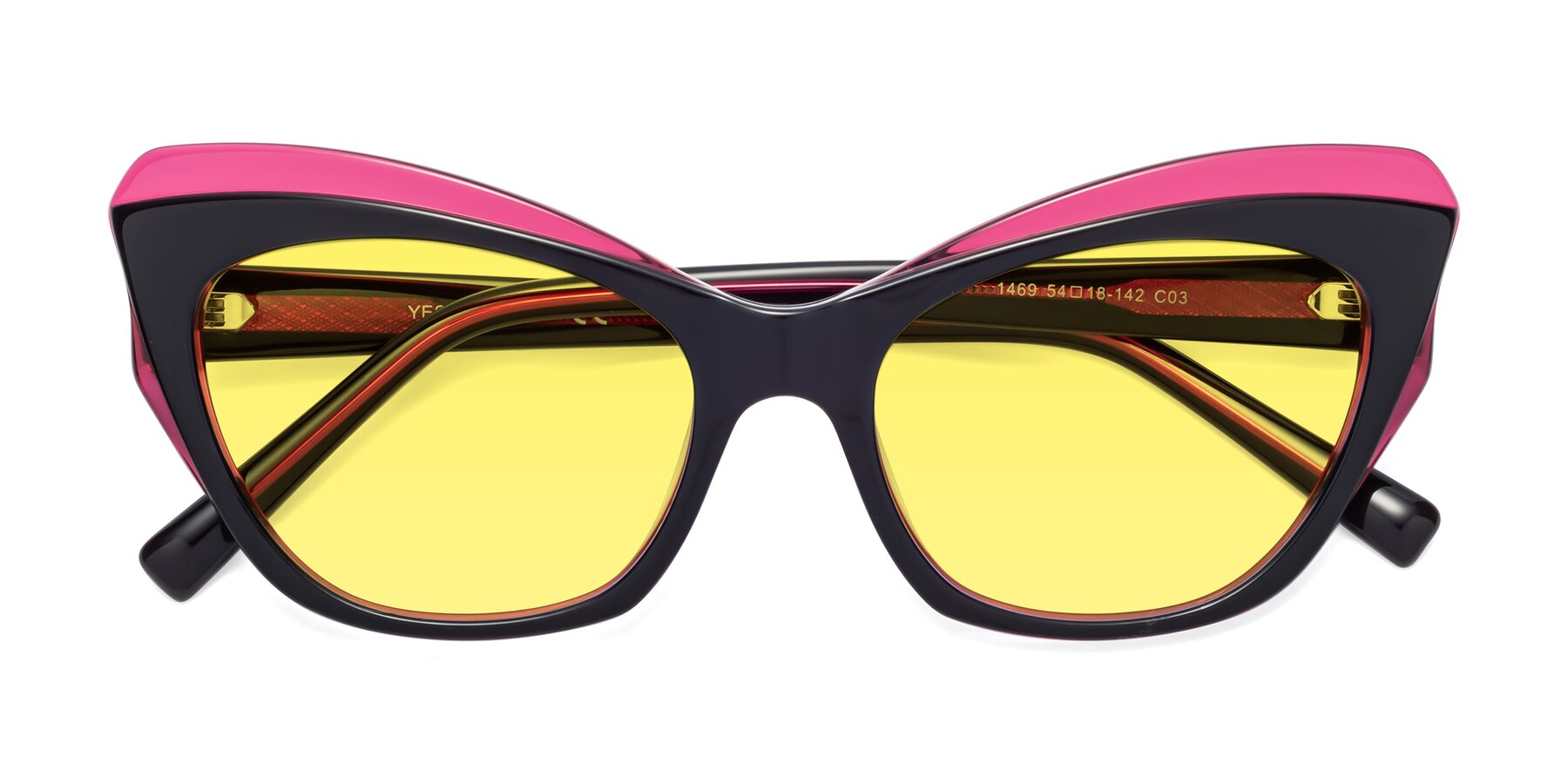 Folded Front of 1469 in Black-Plum with Medium Yellow Tinted Lenses