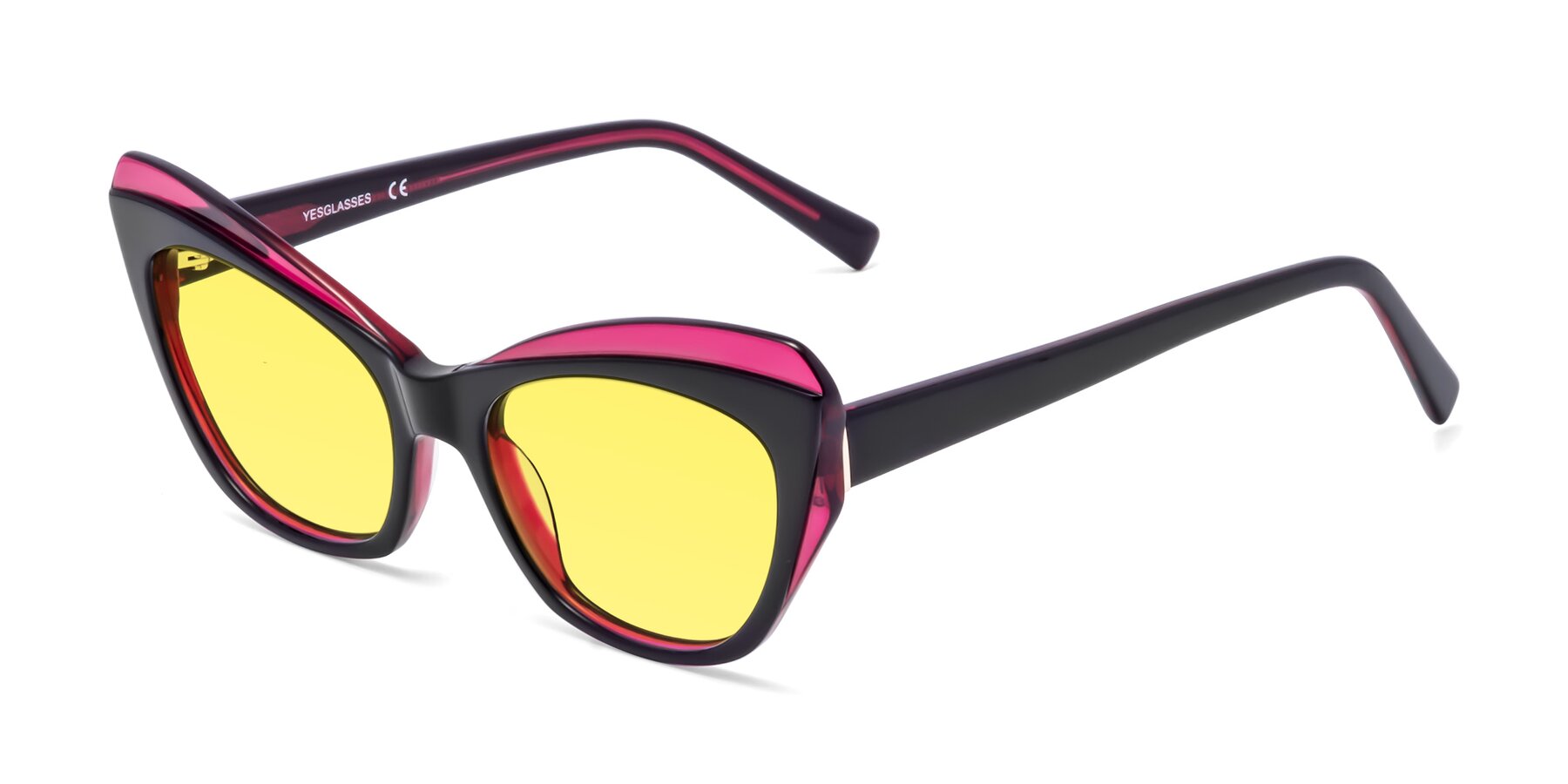 Angle of 1469 in Black-Plum with Medium Yellow Tinted Lenses