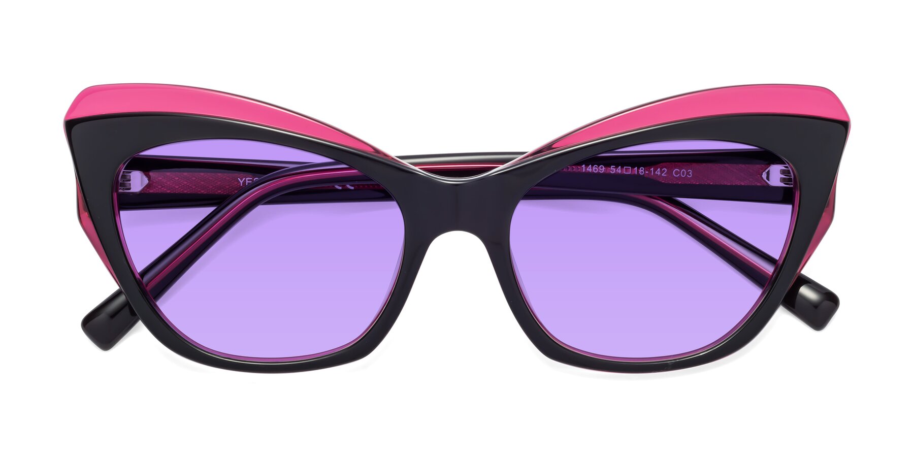 Folded Front of 1469 in Black-Plum with Medium Purple Tinted Lenses
