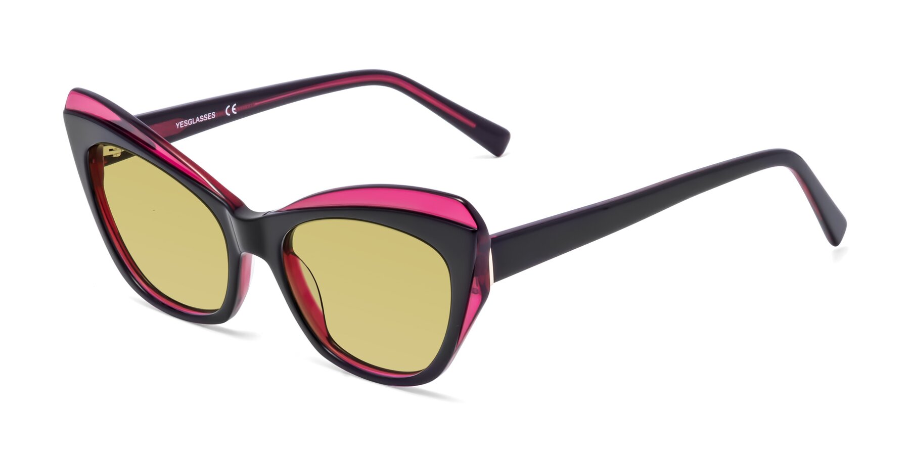 Angle of 1469 in Black-Plum with Medium Champagne Tinted Lenses