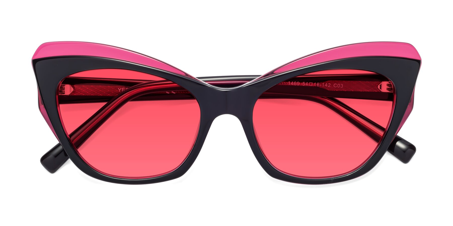 Folded Front of 1469 in Black-Plum with Pink Tinted Lenses