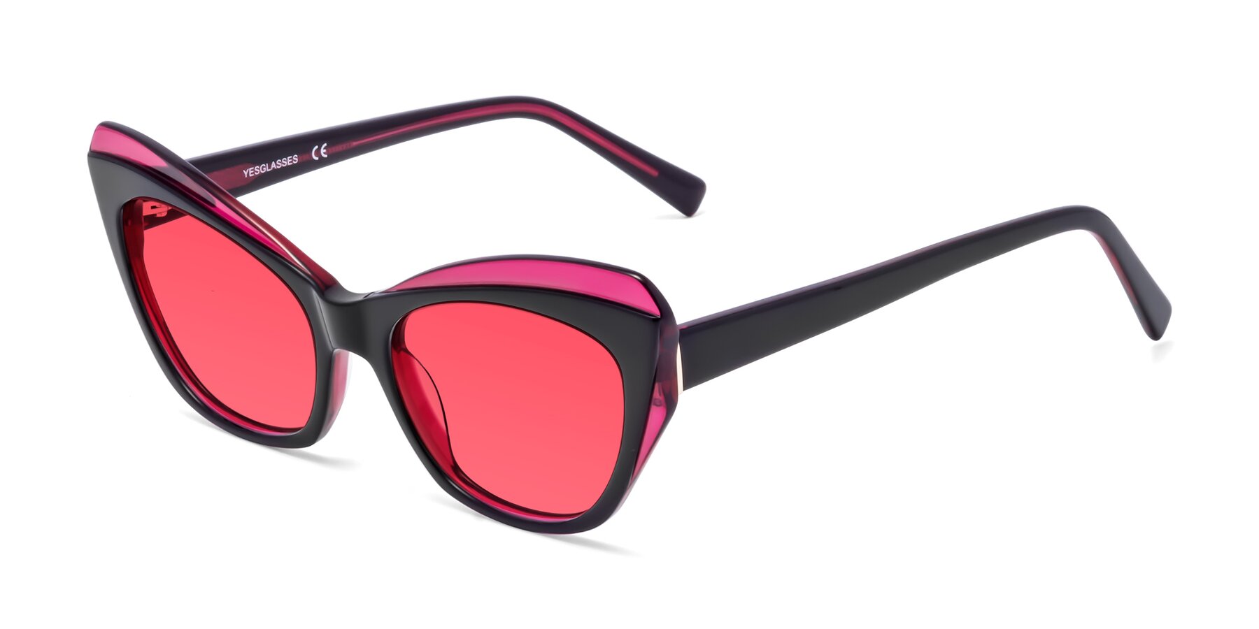 Angle of 1469 in Black-Plum with Red Tinted Lenses