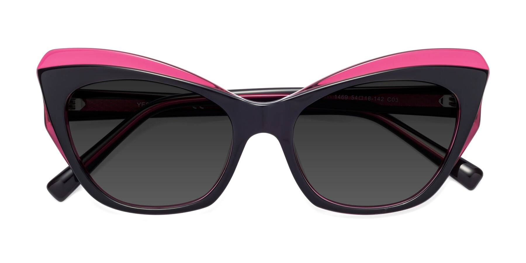 Folded Front of 1469 in Black-Plum with Gray Tinted Lenses